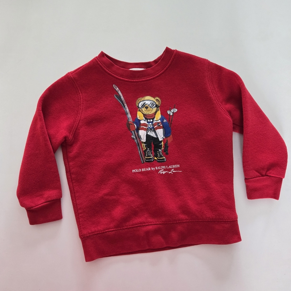 Ralph Lauren Baby Red Sweatshirt with Skiing Bear Design 18m